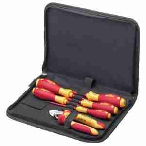 Wiha 33969 Compact 7 Piece Electricians Tool Set inc. Screwdriver, Diagonal Cutters & Case